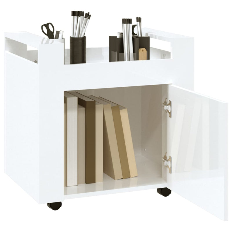 Desk Trolley High Gloss White 60x45x60 cm Engineered Wood