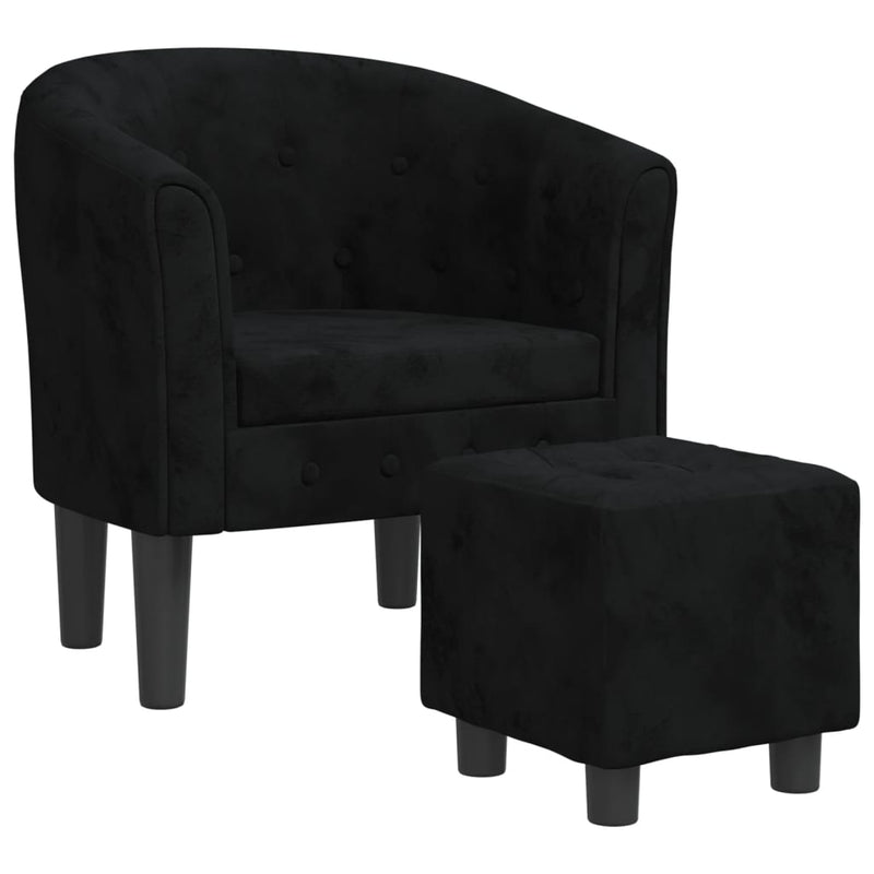 Tub Chair with Footstool Black Velvet