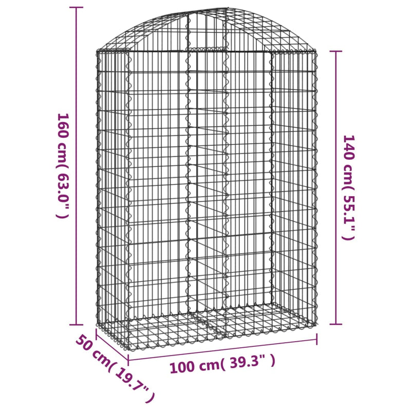Arched Gabion Basket 100x50x140/160 cm Galvanised Iron