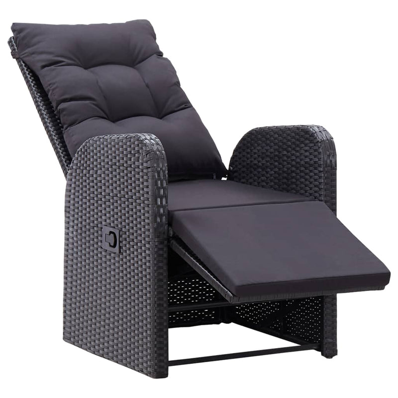 Reclining Garden Chairs with Cushions 2 pcs Black Poly Rattan