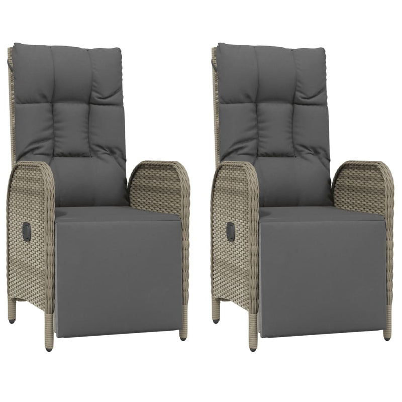 Outdoor Reclining Chairs with Cushions 2 pcs Poly Rattan Grey