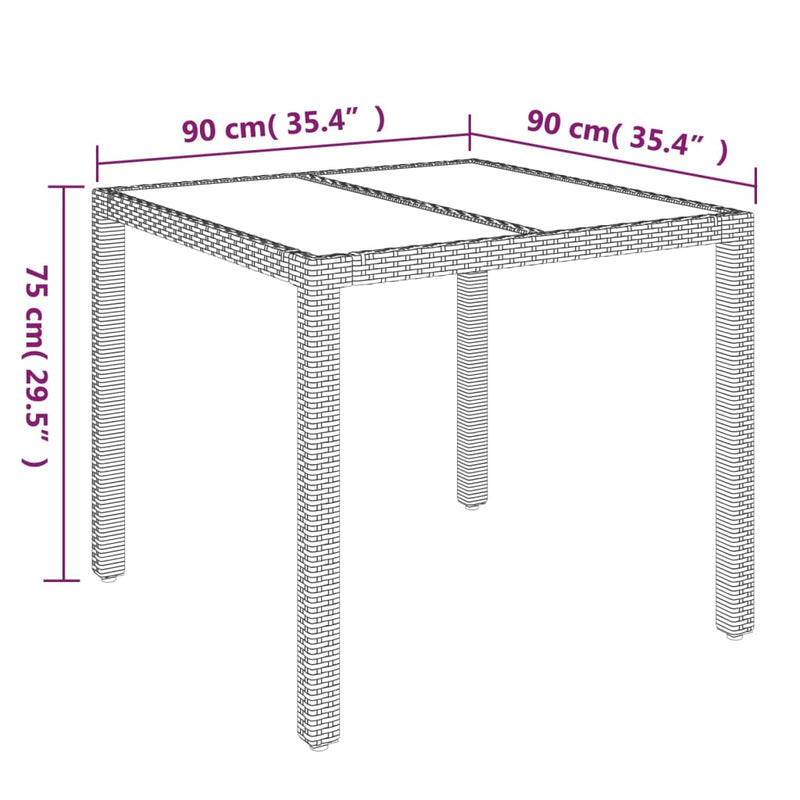Garden Table with Glass Top Grey 90x90x75 cm Poly Rattan