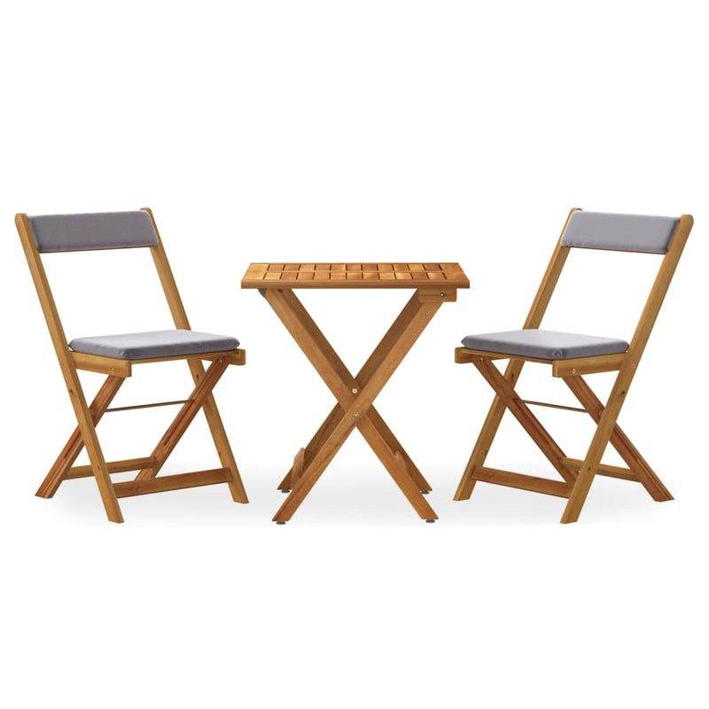 3 Piece Folding Bistro Set with Cushions Solid Wood Acacia
