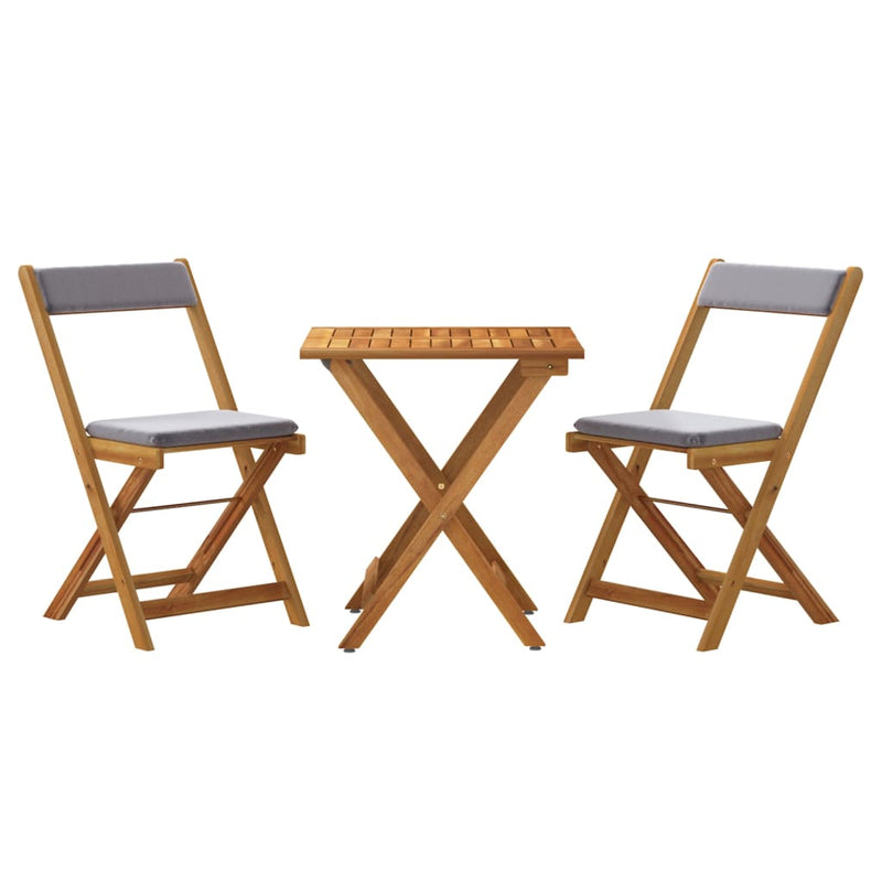 3 Piece Folding Bistro Set with Cushions Solid Wood Acacia
