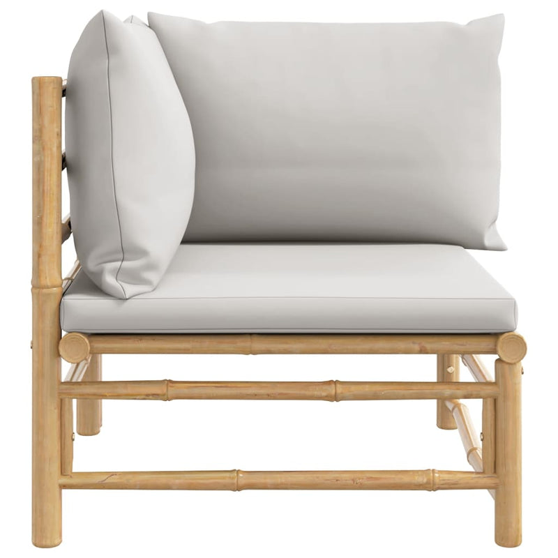 Garden Corner Sofa with Light Grey Cushions Bamboo