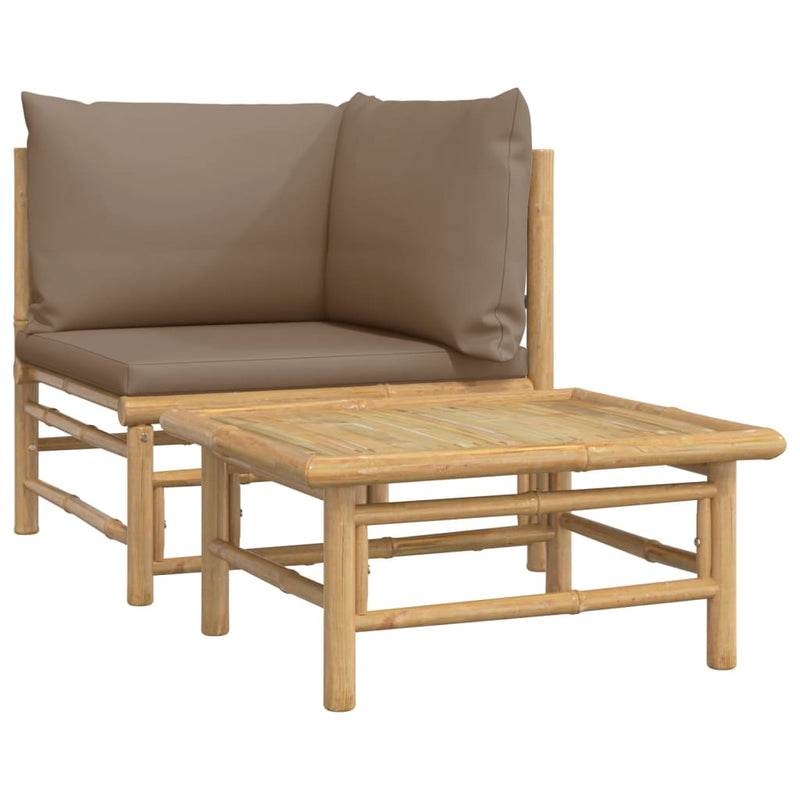 2_Piece_Garden_Lounge_Set_with_Taupe_Cushions_Bamboo_IMAGE_2_EAN:8720845725495