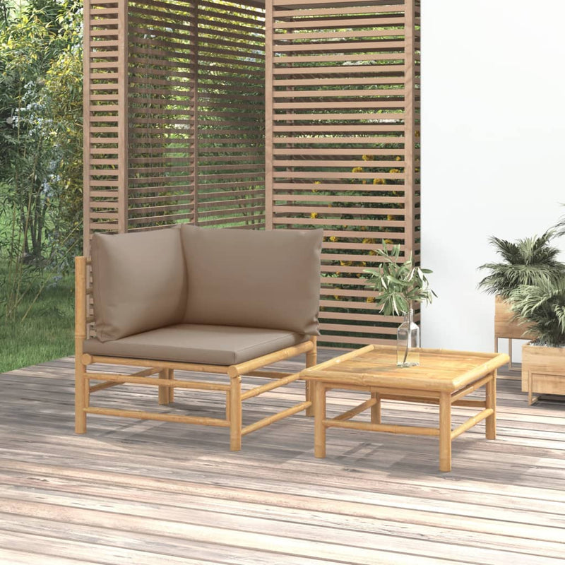 2_Piece_Garden_Lounge_Set_with_Taupe_Cushions_Bamboo_IMAGE_1_EAN:8720845725495