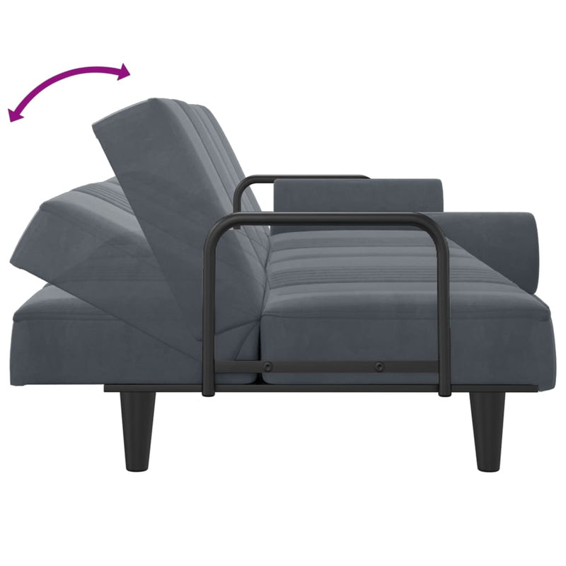 Sofa Bed with Armrests Dark Grey Velvet