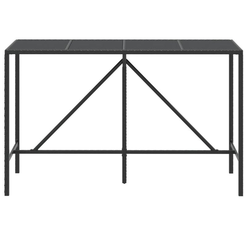 Bar Table with Glass Top Black 180x70x110 cm Poly Rattan
