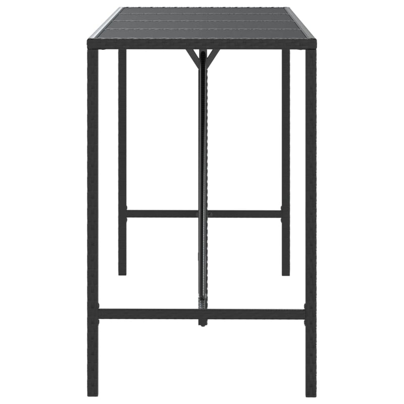 Bar Table with Glass Top Black 180x70x110 cm Poly Rattan
