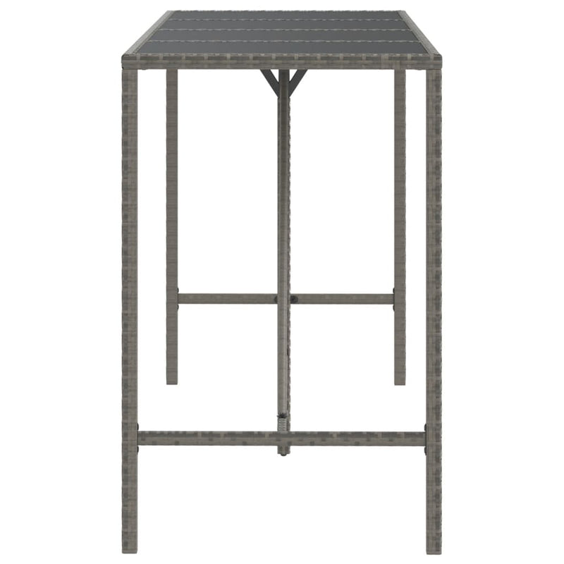 Bar Table with Glass Top Grey 180x70x110 cm Poly Rattan