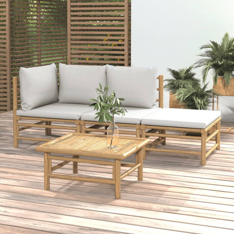 4_Piece_Garden_Lounge_Set_with_Light_Grey_Cushions_Bamboo_IMAGE_1_EAN:8720845744083