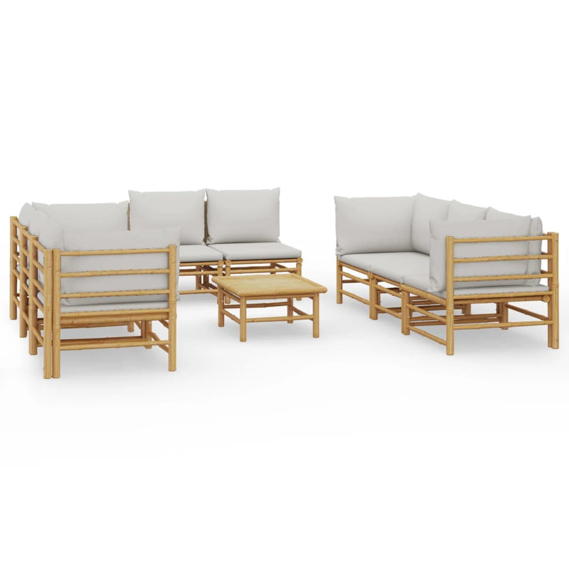9_Piece_Garden_Lounge_Set_with_Light_Grey_Cushions_Bamboo_IMAGE_2_EAN:8720845744199