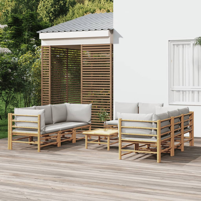 9_Piece_Garden_Lounge_Set_with_Light_Grey_Cushions_Bamboo_IMAGE_1_EAN:8720845744199