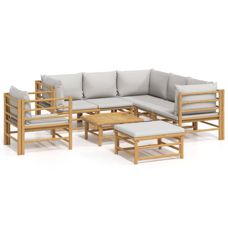 8_Piece_Garden_Lounge_Set_with_Light_Grey_Cushions_Bamboo_IMAGE_2_EAN:8720845744229