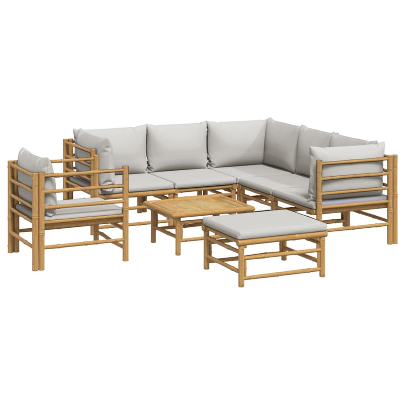 8_Piece_Garden_Lounge_Set_with_Light_Grey_Cushions_Bamboo_IMAGE_3_EAN:8720845744229