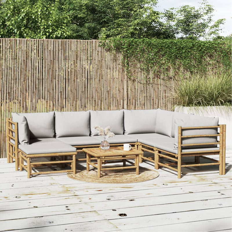 8 Piece Garden Lounge Set with Light Grey Cushions Bamboo