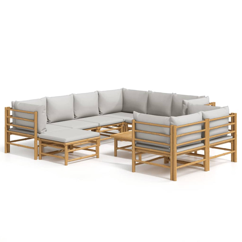 10_Piece_Garden_Lounge_Set_with_Light_Grey_Cushions_Bamboo_IMAGE_2_EAN:8720845744243