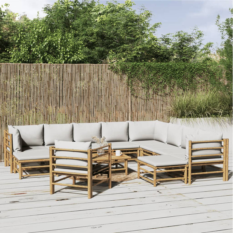 12 Piece Garden Lounge Set with Light Grey Cushions Bamboo
