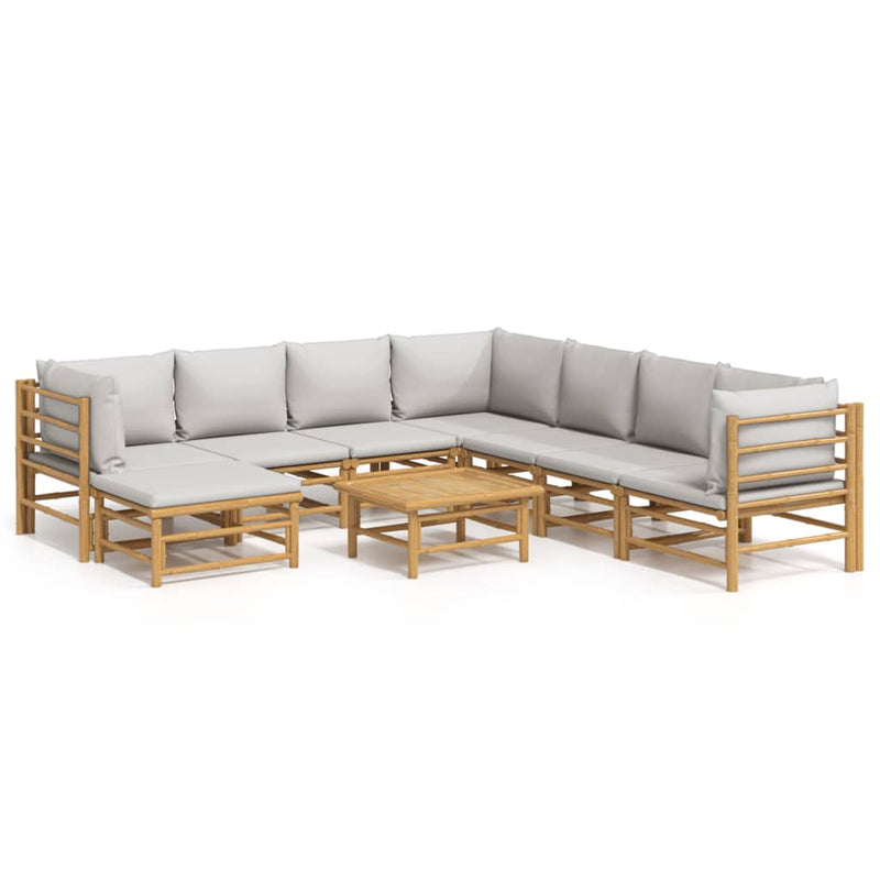 9_Piece_Garden_Lounge_Set_with_Light_Grey_Cushions_Bamboo_IMAGE_2_EAN:8720845744281