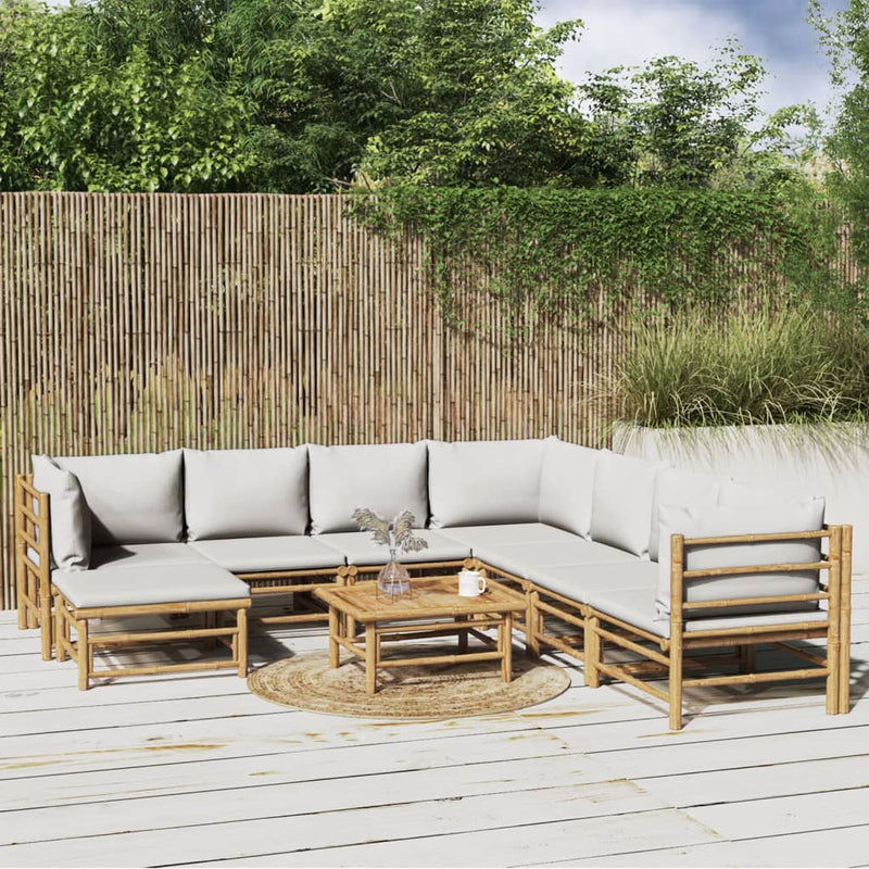 9_Piece_Garden_Lounge_Set_with_Light_Grey_Cushions_Bamboo_IMAGE_1_EAN:8720845744281