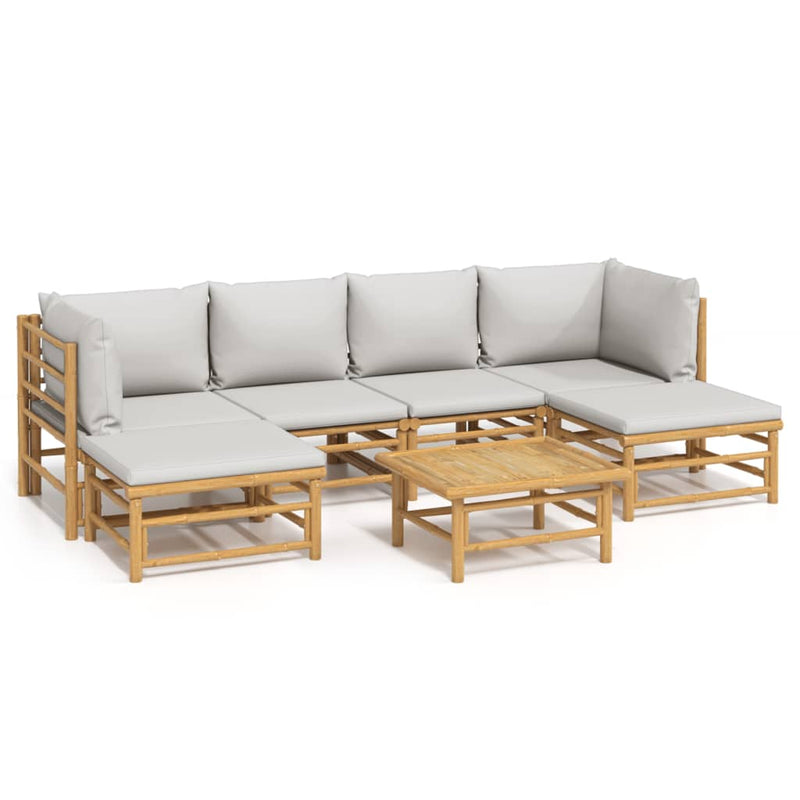 7_Piece_Garden_Lounge_Set_with_Light_Grey_Cushions_Bamboo_IMAGE_2_EAN:8720845744298