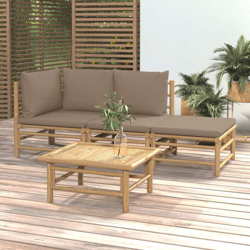 4 Piece Garden Lounge Set with Taupe Cushions  Bamboo