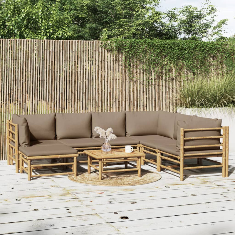 8 Piece Garden Lounge Set with Taupe Cushions  Bamboo