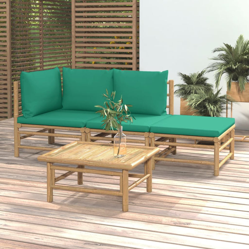 4_Piece_Garden_Lounge_Set_with_Green_Cushions__Bamboo_IMAGE_1_EAN:8720845744724