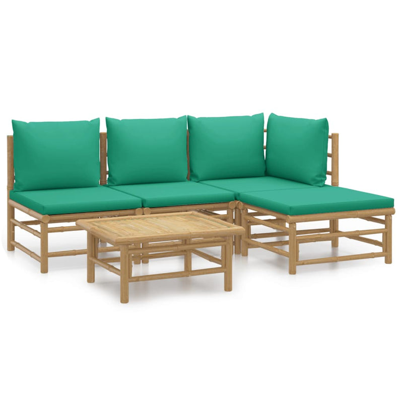 5_Piece_Garden_Lounge_Set_with_Green_Cushions__Bamboo_IMAGE_2_EAN:8720845744731