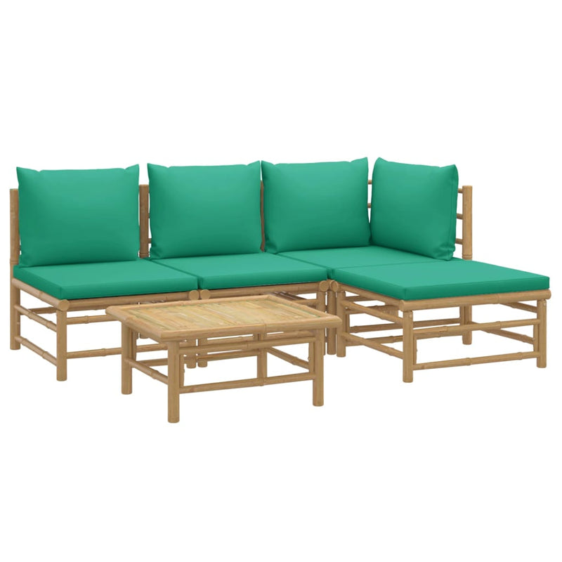 5_Piece_Garden_Lounge_Set_with_Green_Cushions__Bamboo_IMAGE_3_EAN:8720845744731