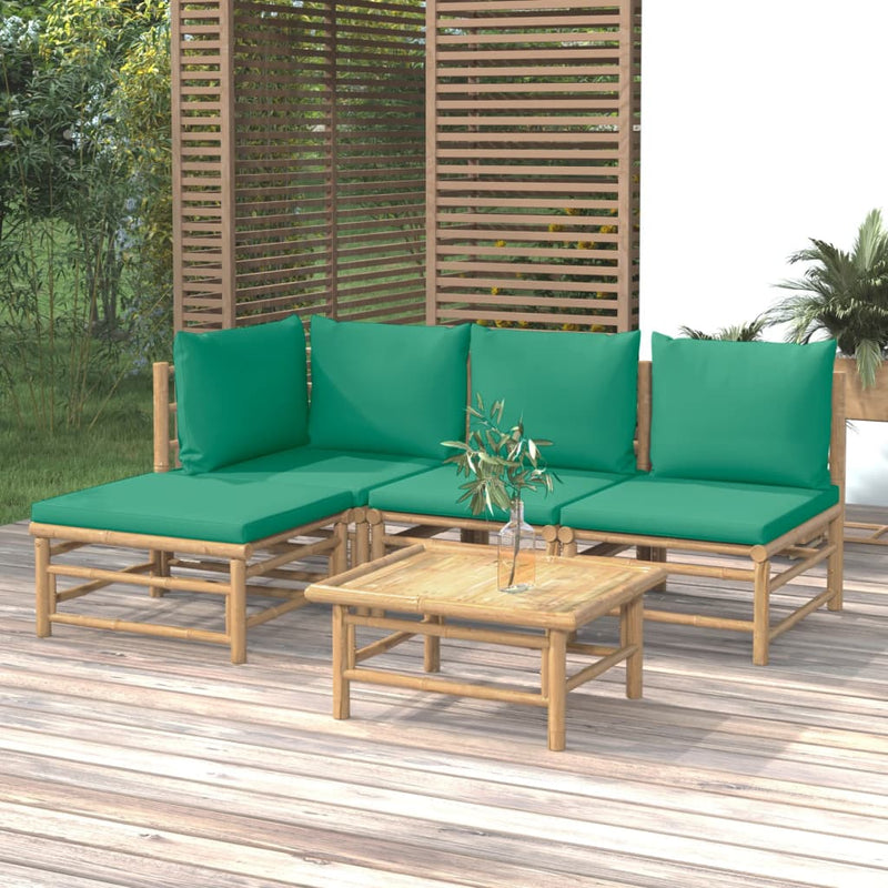 5_Piece_Garden_Lounge_Set_with_Green_Cushions__Bamboo_IMAGE_1_EAN:8720845744731