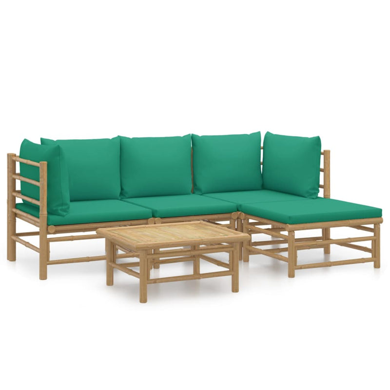 5_Piece_Garden_Lounge_Set_with_Green_Cushions__Bamboo_IMAGE_2_EAN:8720845744748