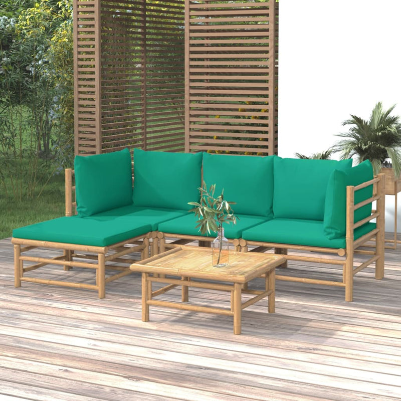 5_Piece_Garden_Lounge_Set_with_Green_Cushions__Bamboo_IMAGE_1_EAN:8720845744748