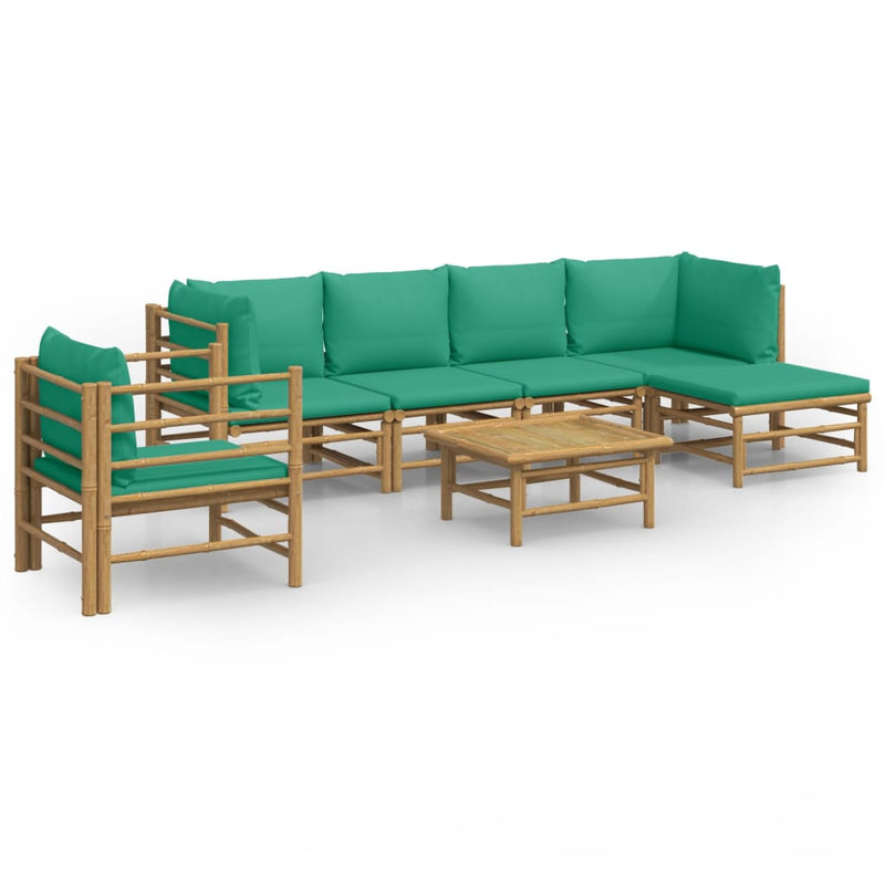 7_Piece_Garden_Lounge_Set_with_Green_Cushions__Bamboo_IMAGE_2_EAN:8720845744779