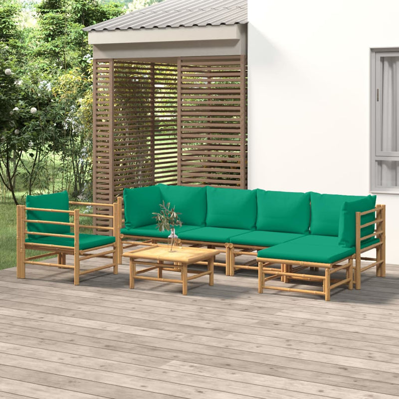 7_Piece_Garden_Lounge_Set_with_Green_Cushions__Bamboo_IMAGE_1_EAN:8720845744779