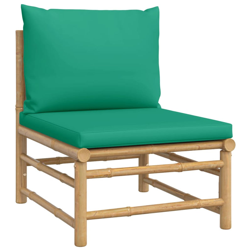 3 Piece Garden Lounge Set with Green Cushions  Bamboo