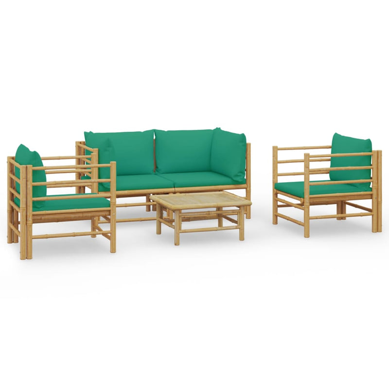 5_Piece_Garden_Lounge_Set_with_Green_Cushions__Bamboo_IMAGE_2_EAN:8720845744816