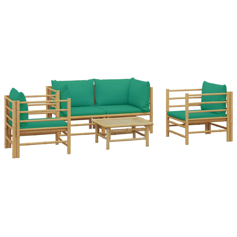 5_Piece_Garden_Lounge_Set_with_Green_Cushions__Bamboo_IMAGE_3_EAN:8720845744816