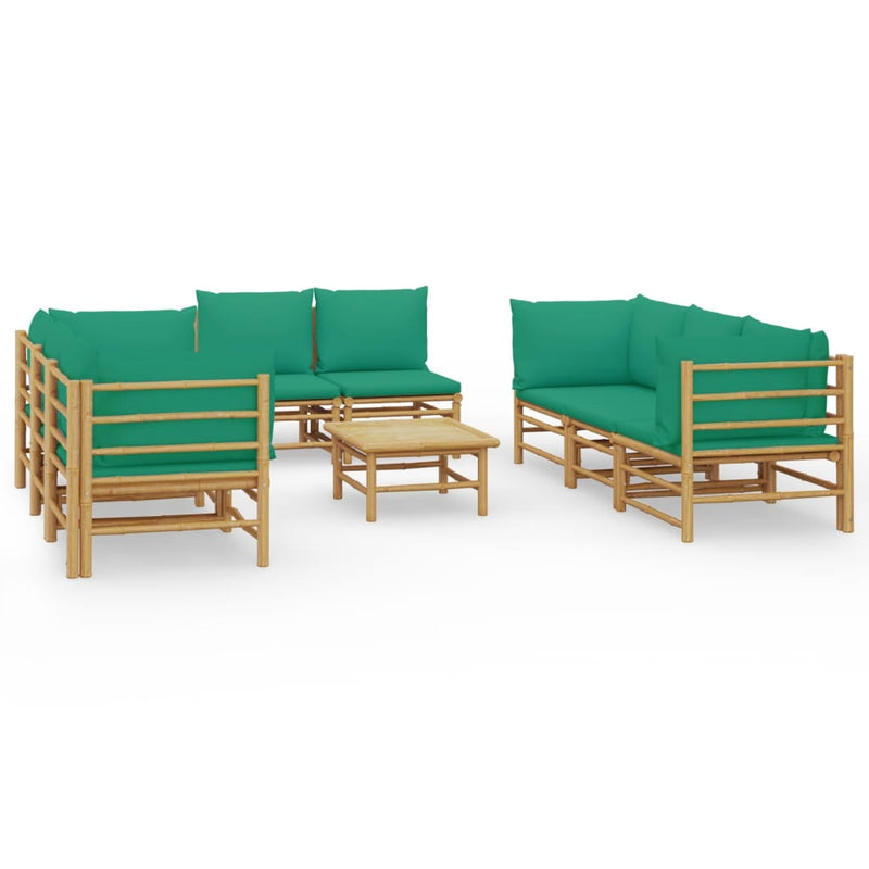 9_Piece_Garden_Lounge_Set_with_Green_Cushions__Bamboo_IMAGE_2_EAN:8720845744830