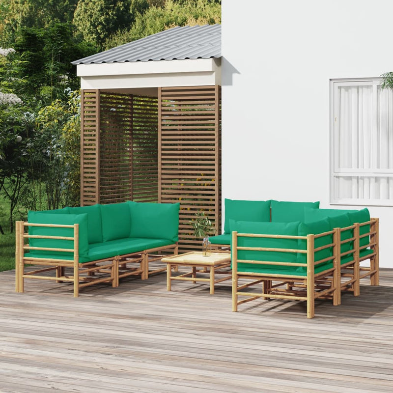 9_Piece_Garden_Lounge_Set_with_Green_Cushions__Bamboo_IMAGE_1_EAN:8720845744830