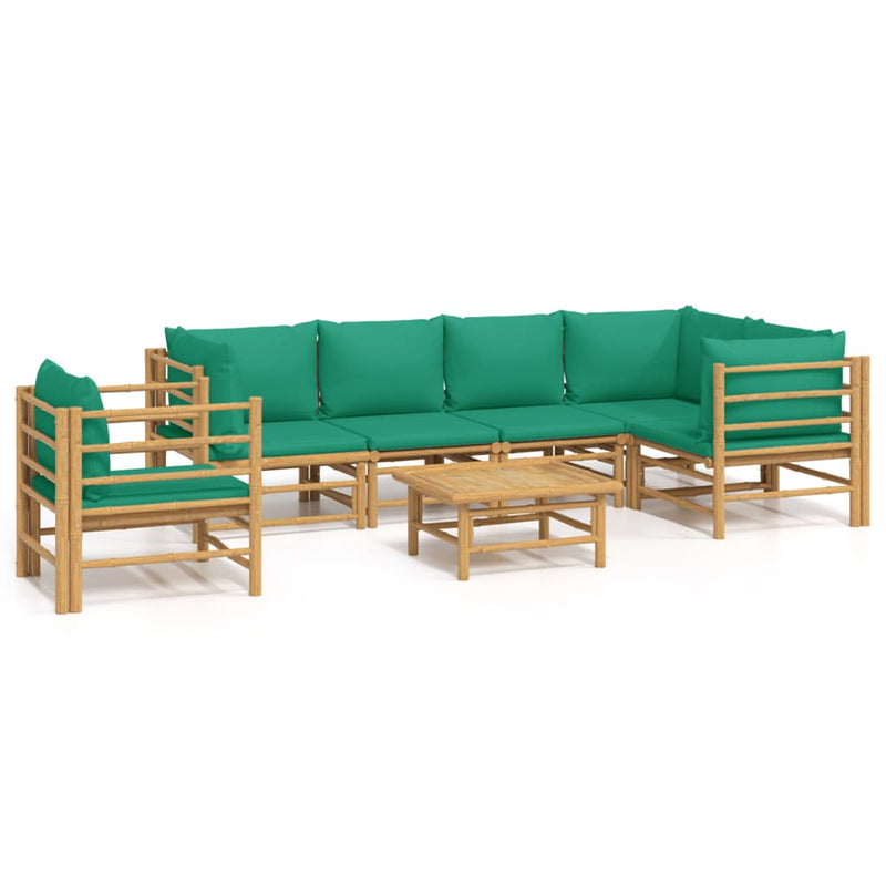 7_Piece_Garden_Lounge_Set_with_Green_Cushions__Bamboo_IMAGE_2_EAN:8720845744854