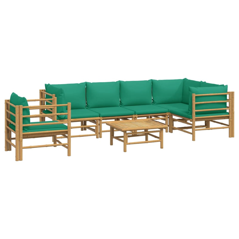 7_Piece_Garden_Lounge_Set_with_Green_Cushions__Bamboo_IMAGE_3_EAN:8720845744854