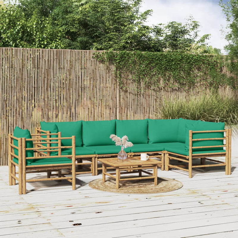 7_Piece_Garden_Lounge_Set_with_Green_Cushions__Bamboo_IMAGE_1_EAN:8720845744854