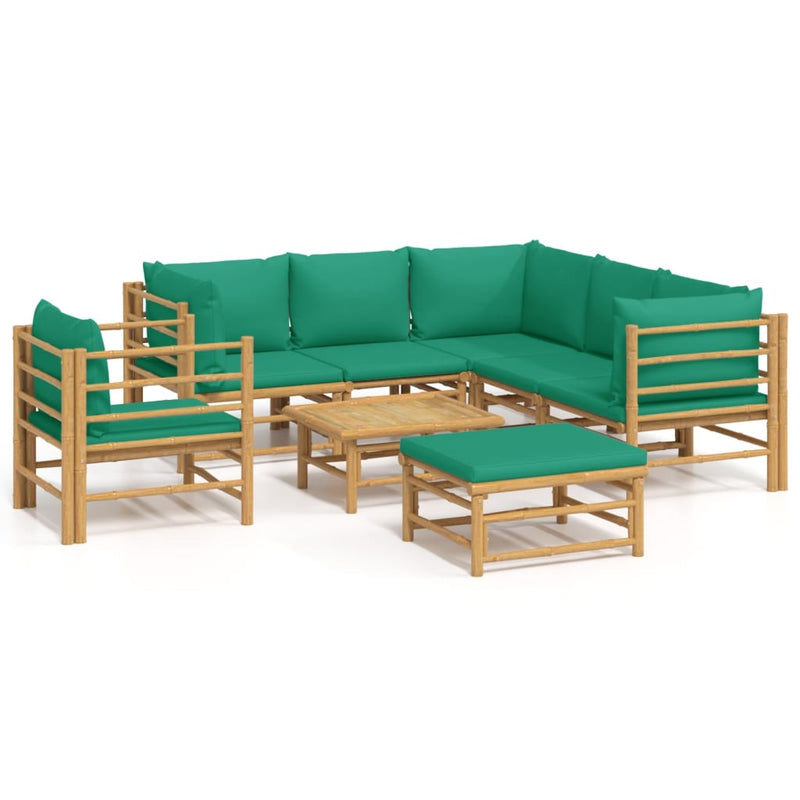 8_Piece_Garden_Lounge_Set_with_Green_Cushions__Bamboo_IMAGE_2_EAN:8720845744861