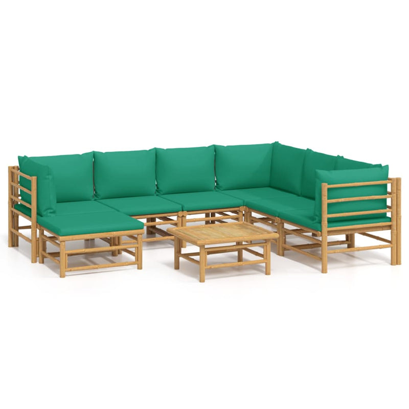 8_Piece_Garden_Lounge_Set_with_Green_Cushions__Bamboo_IMAGE_2_EAN:8720845744878