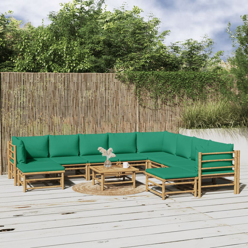 11_Piece_Garden_Lounge_Set_with_Green_Cushions__Bamboo_IMAGE_1_EAN:8720845744892