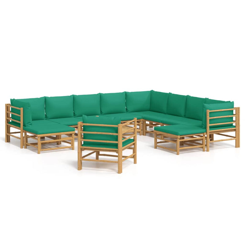 12_Piece_Garden_Lounge_Set_with_Green_Cushions__Bamboo_IMAGE_2_EAN:8720845744908