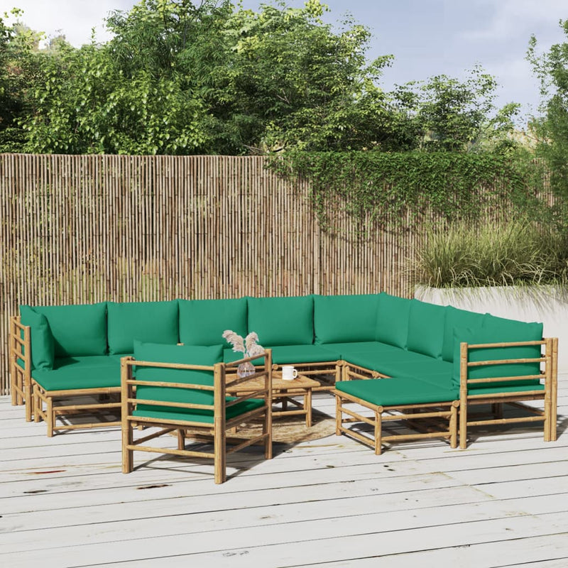 12_Piece_Garden_Lounge_Set_with_Green_Cushions__Bamboo_IMAGE_1_EAN:8720845744908