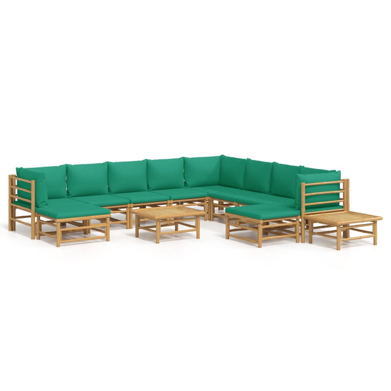 12_Piece_Garden_Lounge_Set_with_Green_Cushions__Bamboo_IMAGE_2_EAN:8720845744915